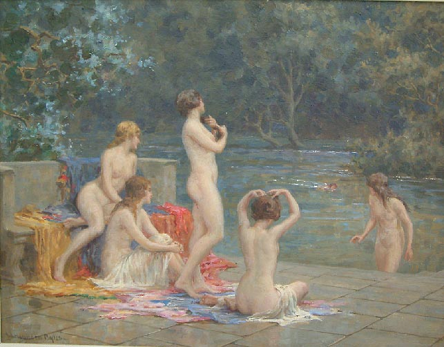 nude bathing oil painting by William Hounsom Byles